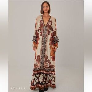 NWT FARM Rio V-Neck Gown with Bishop Sleeves